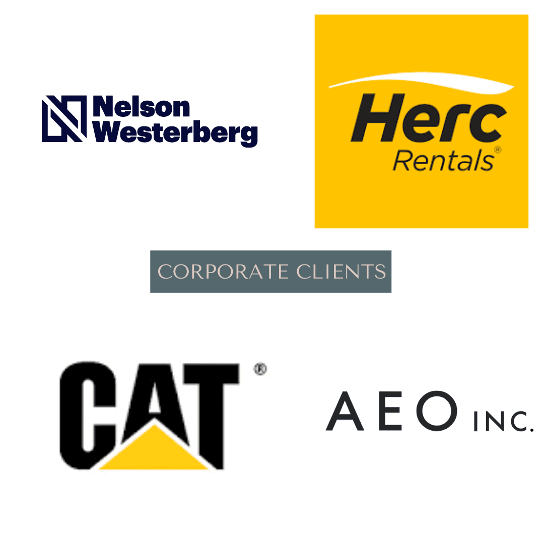 Logos for Nelson Westerberg, Herc Rentals, Caterpillar, and AEO Inc.