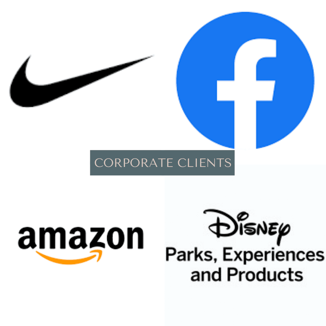 Logos for Nike, Facebook, Amazon, and Disney Parks Experiences and Products